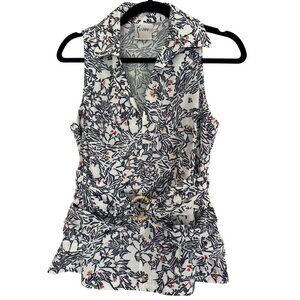 Finley Floral Peplum Top Bamboo Ring Buckle Sleeveless Blouse - XS